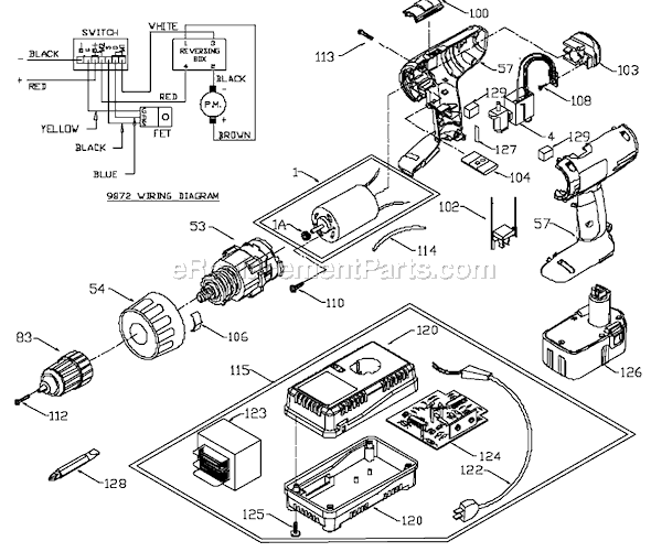 Page A Diagram and Parts List for 872 Type 1 Porter Cable Cordless Drill
